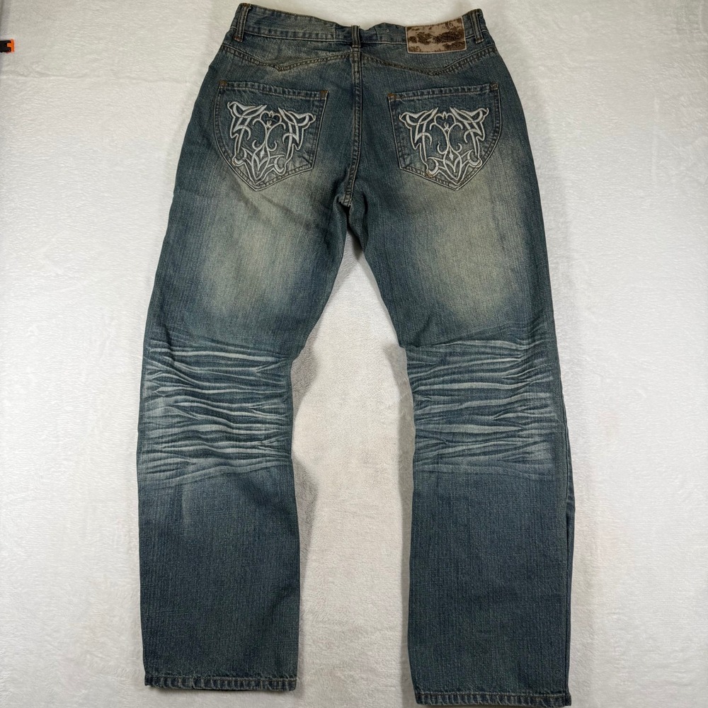 Stampa Jeans Vintage Y2K Embroidery Skater Jeans Hip Hop Denim 34x30 Medium Wash